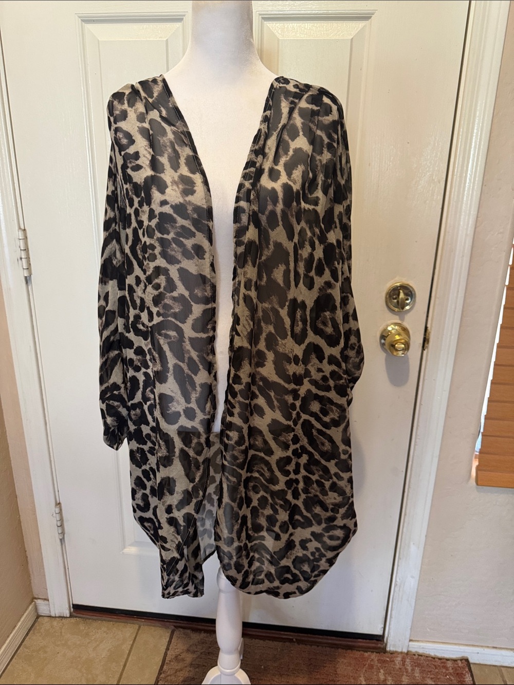 Semi Sheer Leopard Swim Cover-Up in Black and Cream